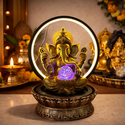 Lord Ganesha LED Water Fountain with Halo Ring Light