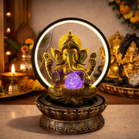 Lord Ganesha LED Water Fountain with Halo Ring Light
