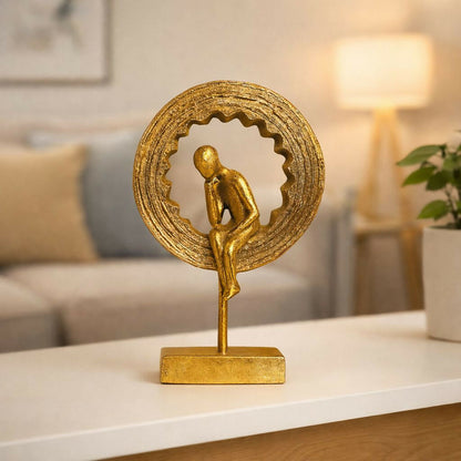 Modern circular abstract thinking man sculpture side view