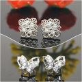 Zircon Stud Earrings – Elegant Square Filigree & Butterfly Set