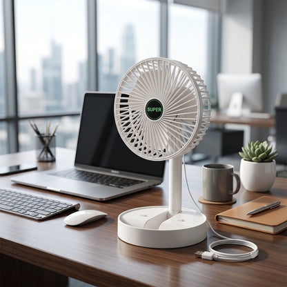 Portable Foldable USB Desktop Fan with Adjustable Height Stand (1 Pc)
