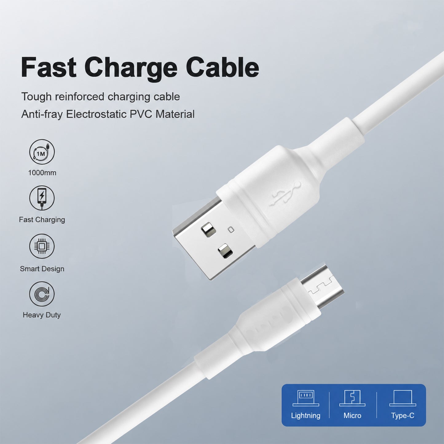 USB to Micro USB cable with USB-A connector side