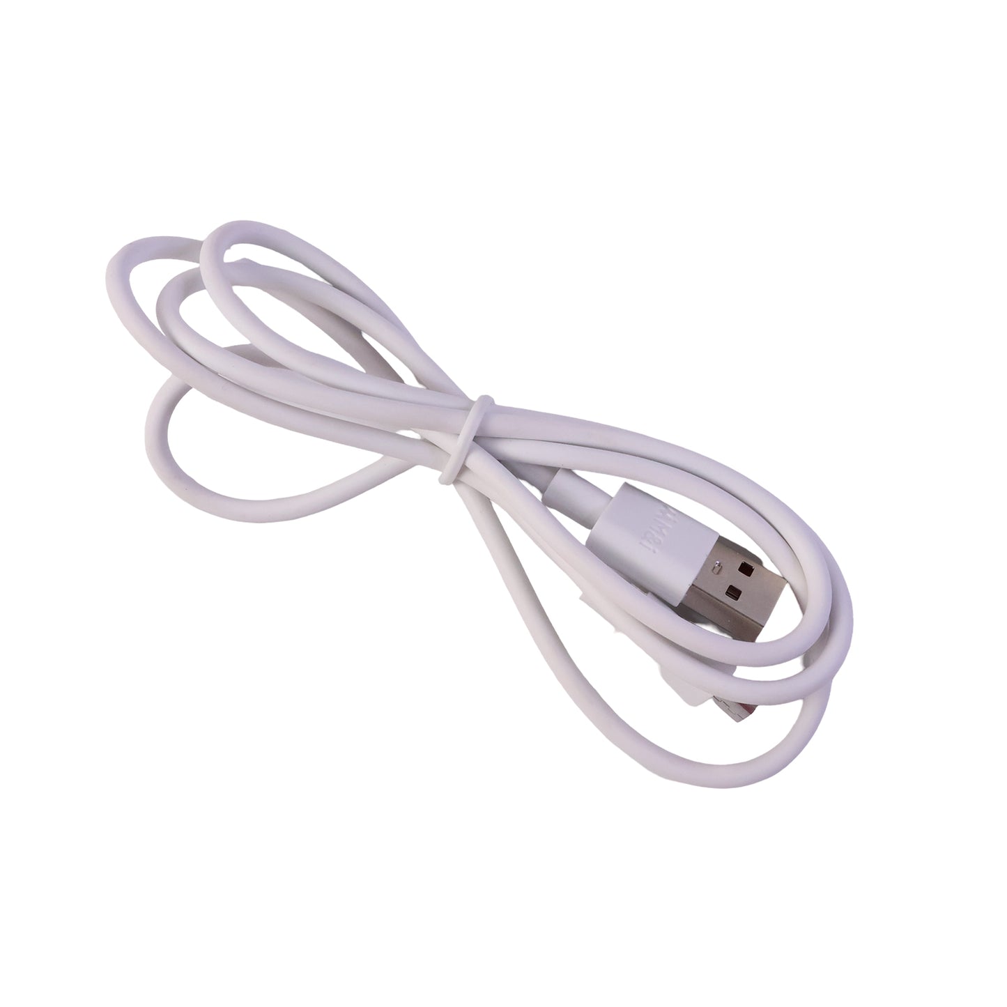 White flexible USB to Micro USB charging cable coiled