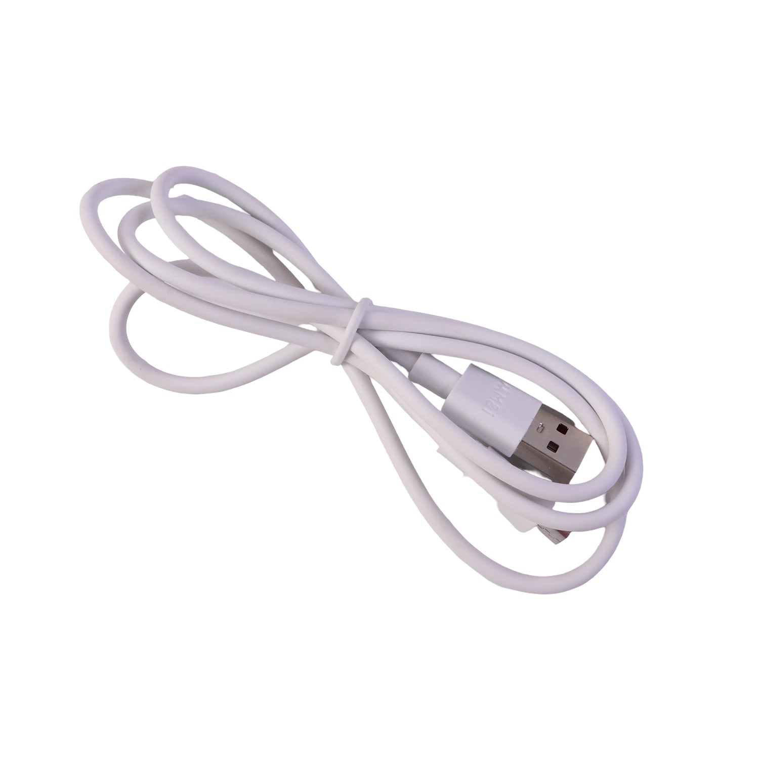 White flexible USB to Micro USB charging cable coiled