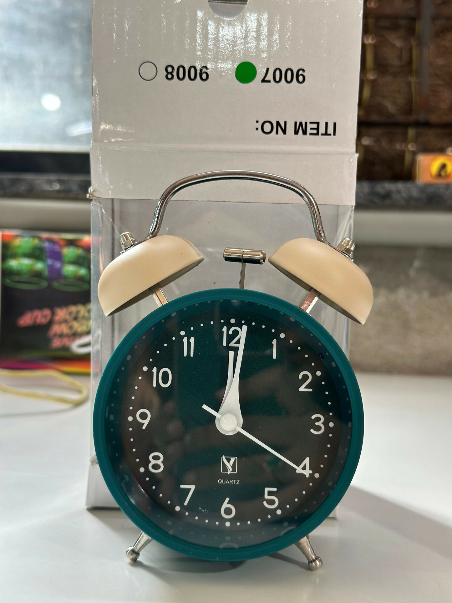 Retro Twin Bell Alarm Clock with Silent Sweep & Night Light – Teal