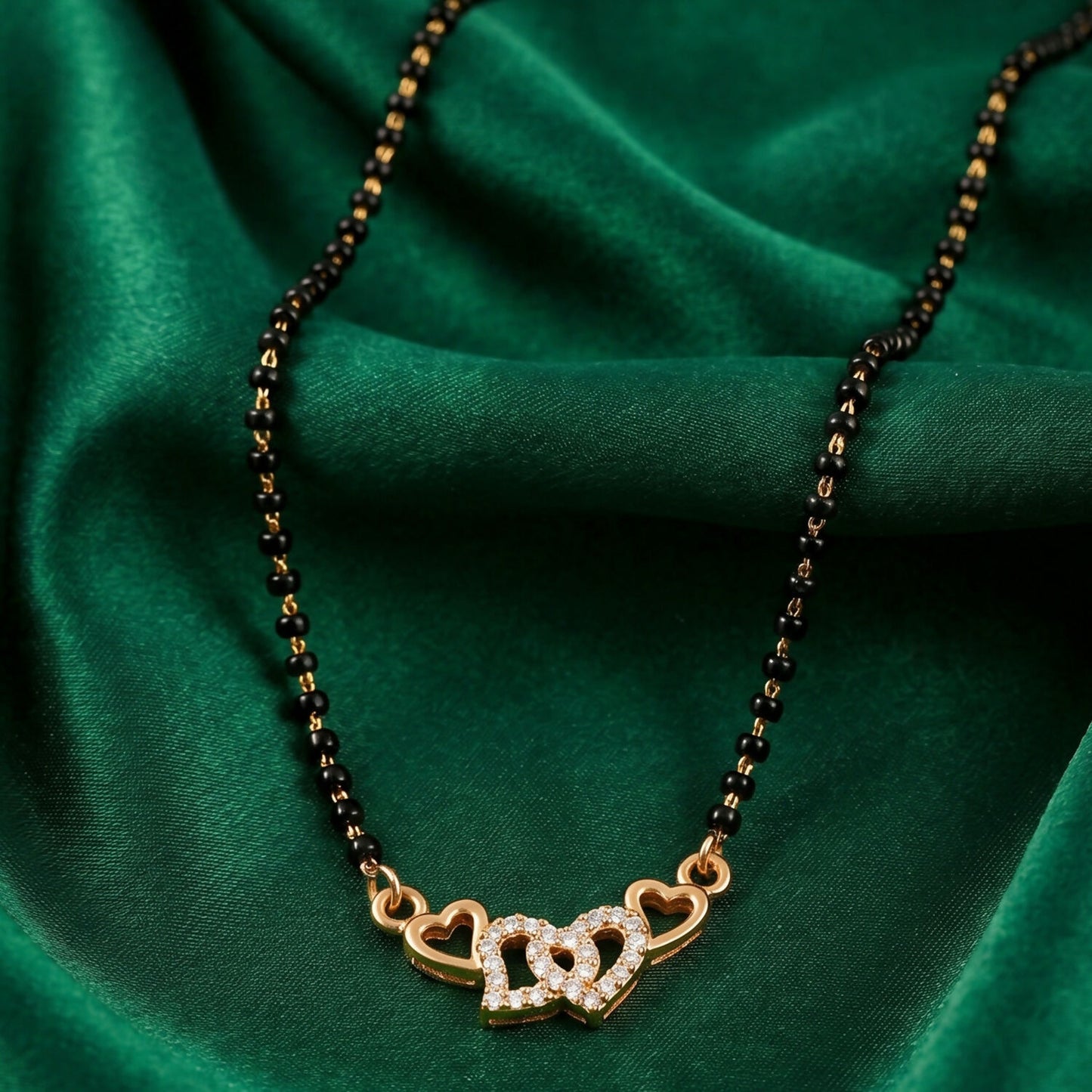 Double Heart Design Mangalsutra Necklace with Crystal Detailing 1 Pc