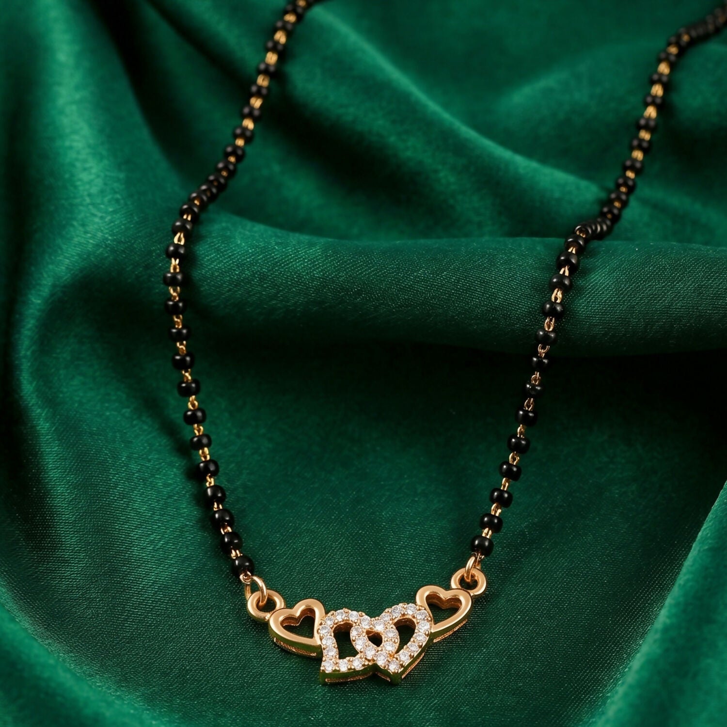 Double Heart Design Mangalsutra Necklace with Crystal Detailing 1 Pc