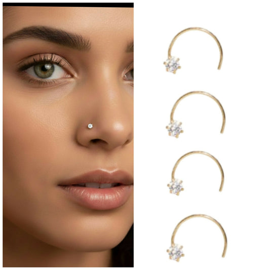 Gold Diamond-Style U-Shape Nosepin Laung Koka Nathni combo pack of 4