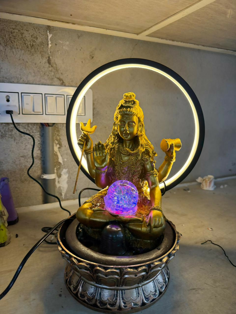 Lord Shiva LED Water Fountain with Halo Ring Light