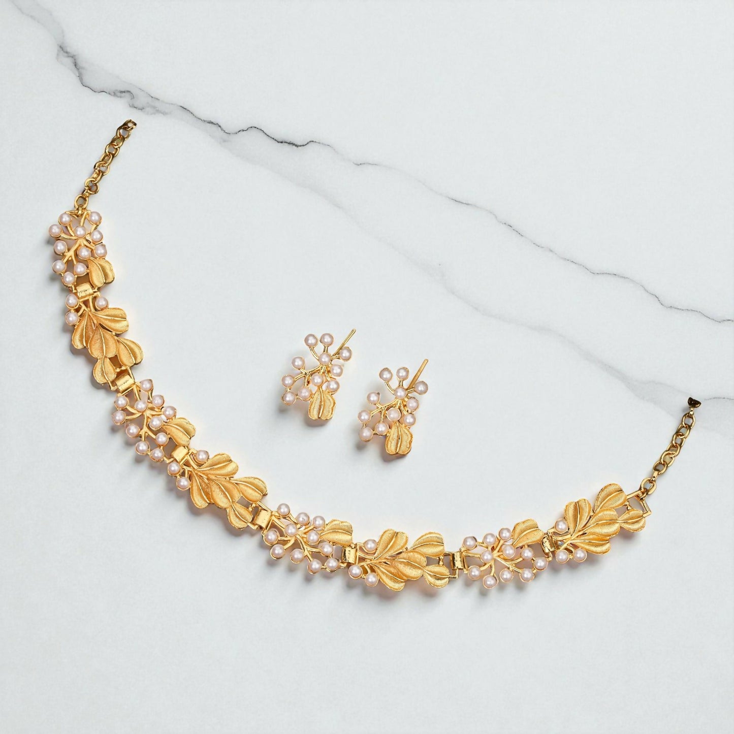 Four-Strand Faux Pearl Choker with Gold-Tone Floral Pendant