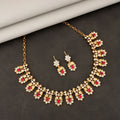 Gold-Toned Ruby & American Diamond Floral Necklace Set – Elegant Design