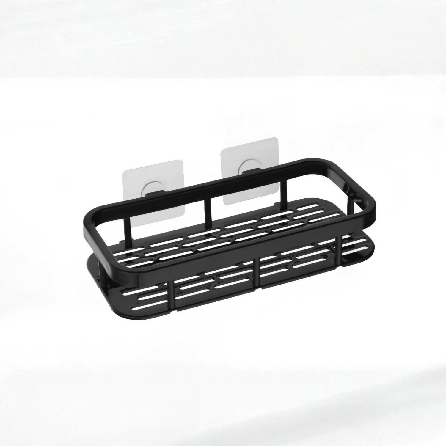 Matte black wall mounted shower caddy with drainage