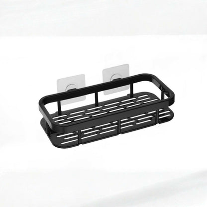 Matte black wall mounted shower caddy with drainage