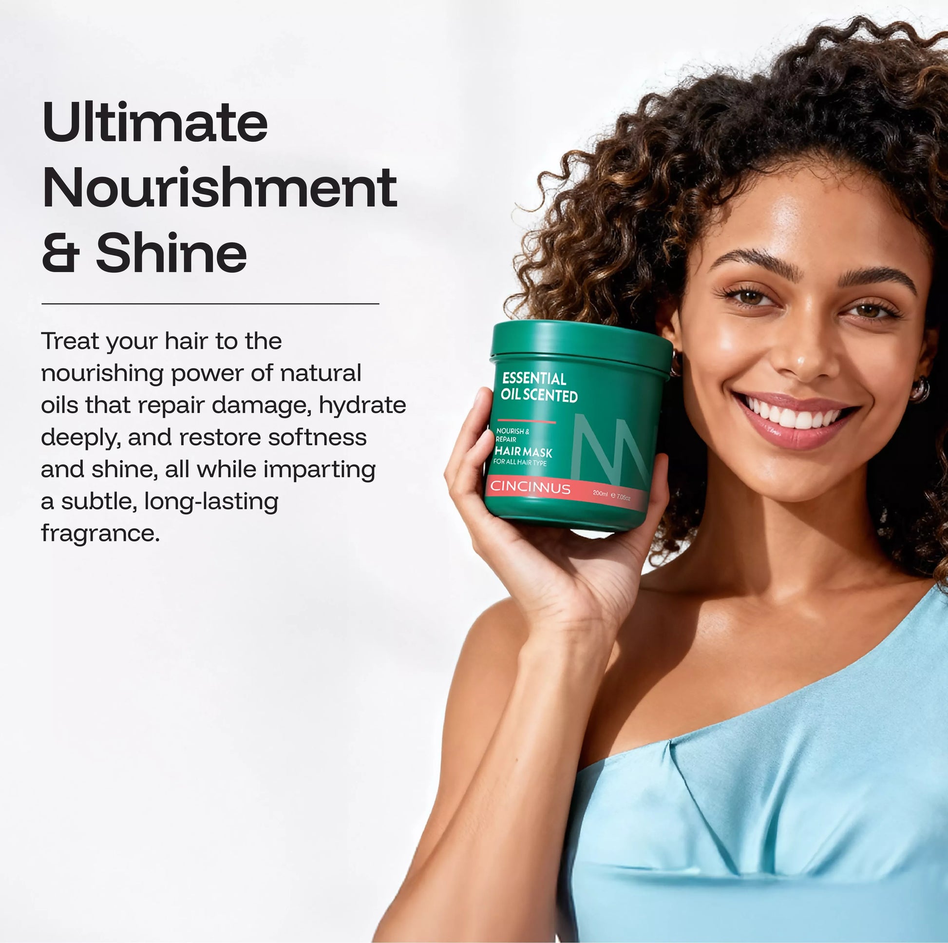 Close-up of nourishing hair mask with Damascus Rose and Tea Tree ingredients