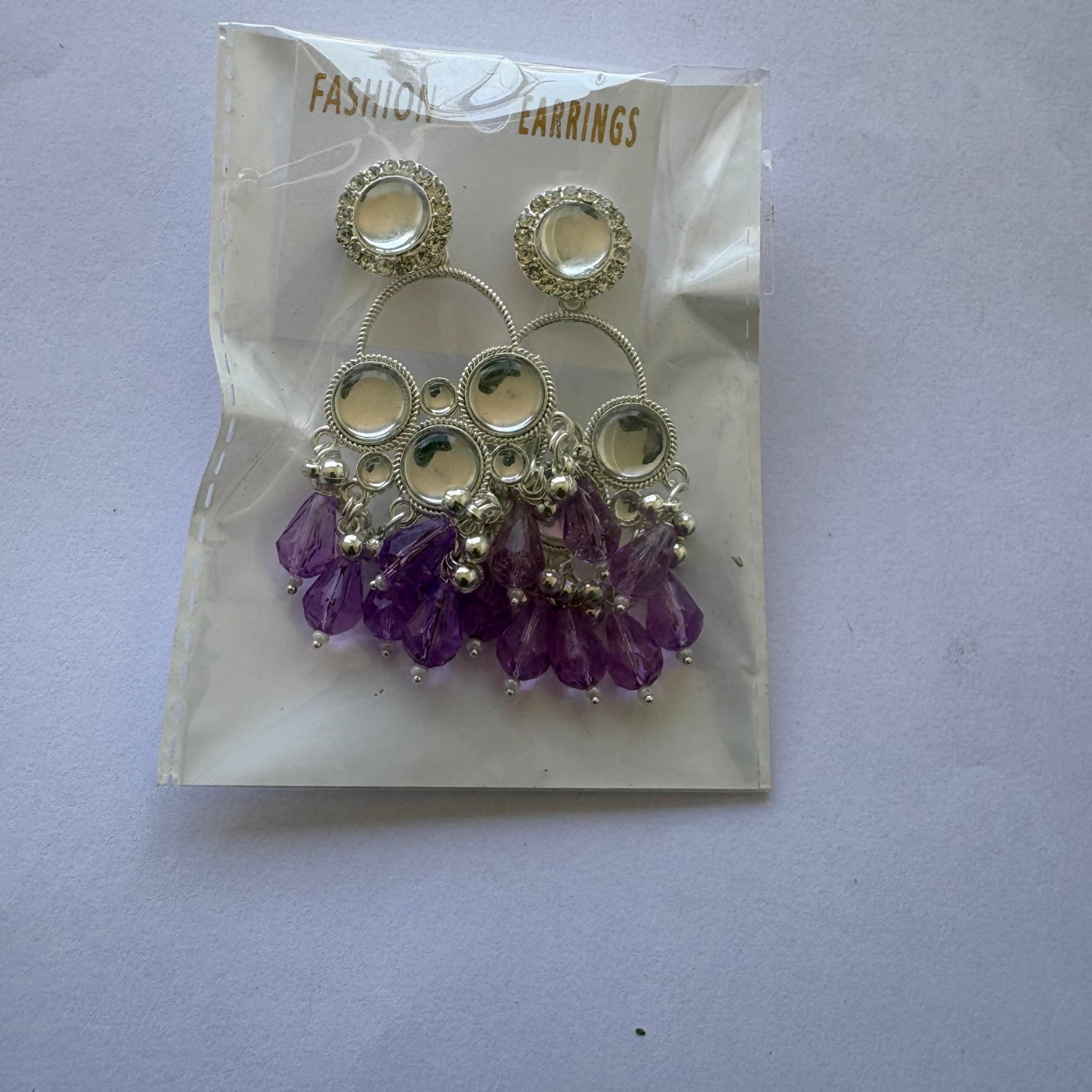 Kundan Purple Pearl Silver Plated Chandbali Earrings Agate Alloy Chandbali Earring