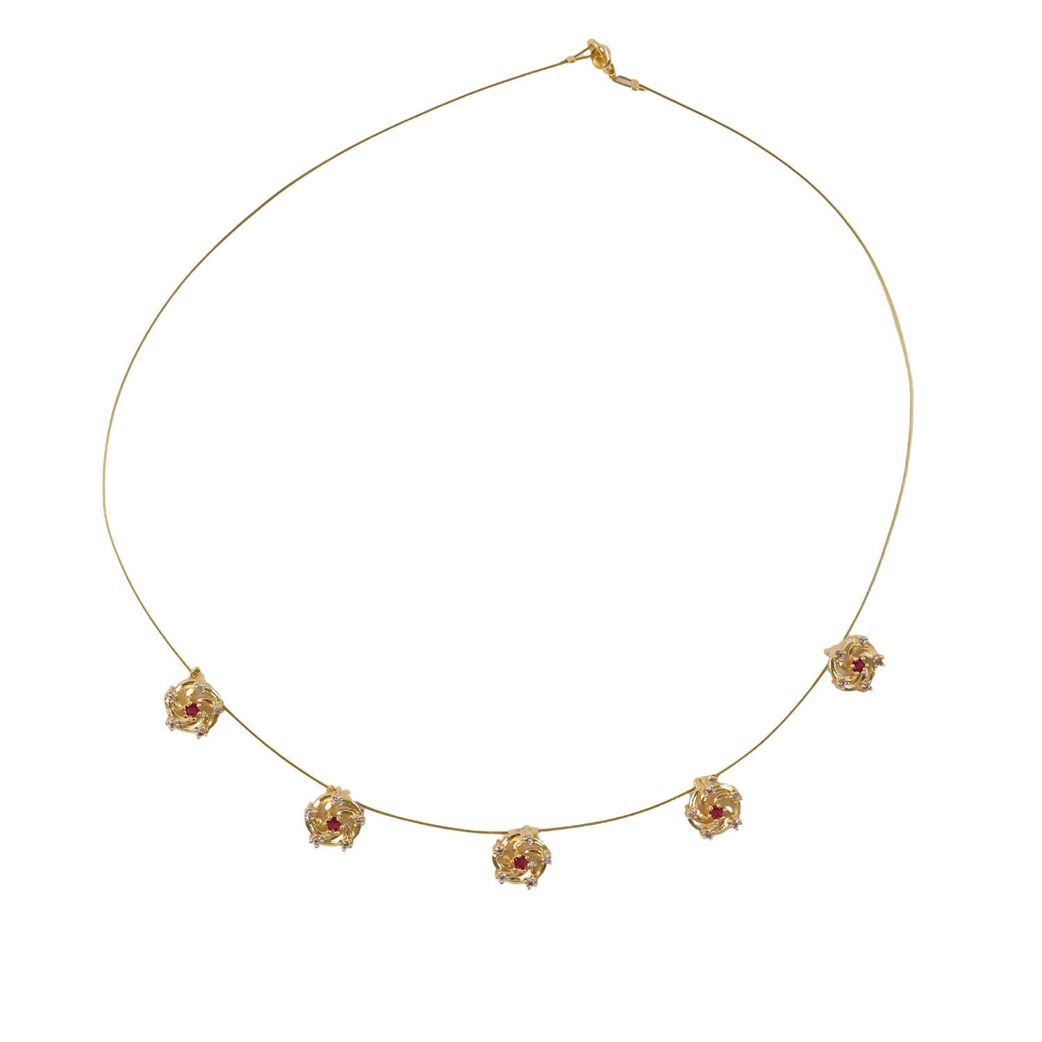 Ruby Floral Swirl Station Necklace with Diamond Detailing and Elegant Finish