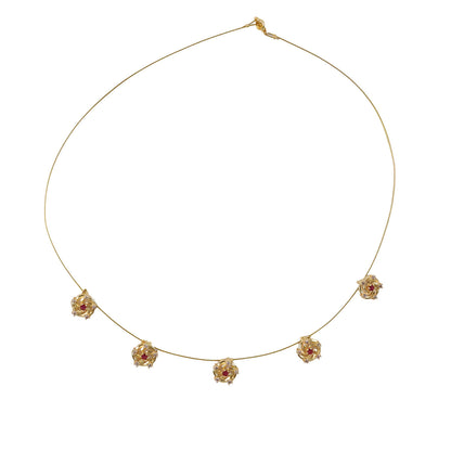 Ruby Floral Swirl Station Necklace with Diamond Detailing and Elegant Finish