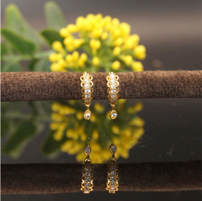 Gold Plated AD Bali Triple Dangler Huggie Hoop Earrings kan ki Bali Combo Pack of 2