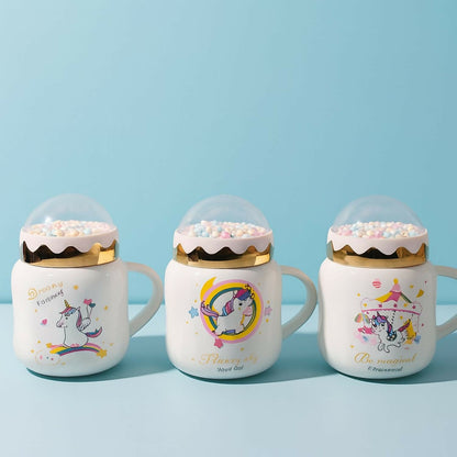 Unicorn Ceramic Mug with Decorative Dome Lid | Cute Pastel Coffee & Milk Cup for Kids, Girls & Gifting | Premium Quality Heat-Resistant Mug with 3D Bubble Dome Design | Ideal for Home, Office & Birthday Gifts | Pack of 1 (Unicorn Design)