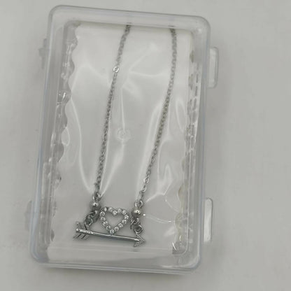 Elegant Heart & Arrow silver plated pendant necklace styled on neck with subtle shine