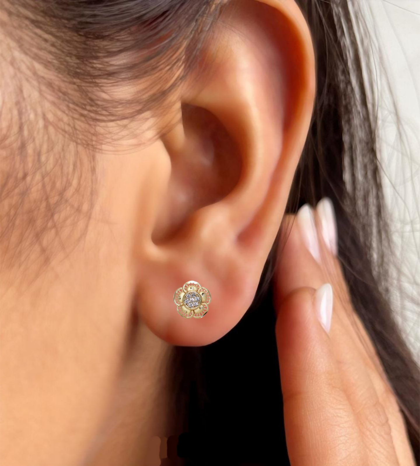 Daily Wear Gold Floral Stud Earrings with AD for women and girls