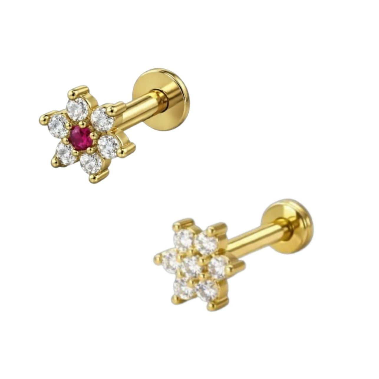 Close-up of flower design on gold plated flat back nosepin stud