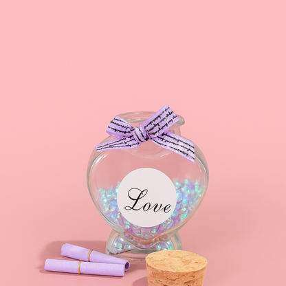 Heart Shaped Love Message Glass Bottles with Cork Lid – Set of 3 (Red, Pink & Blue) | Glitter Filled Decorative Bottles with Mini Scroll Notes | Romantic Gift Jars for Valentine’s Day, Anniversary, Birthday & Home Decor