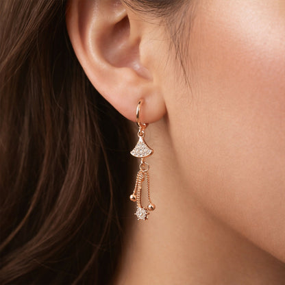 Rose Gold-Tone Crystal Fan Drop Hoop Earrings for Women