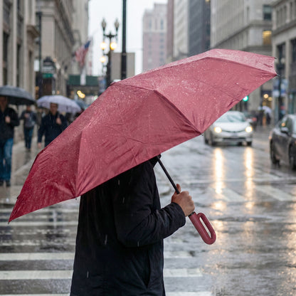 Travel umbrella featuring a compact 3-fold design and windproof frame