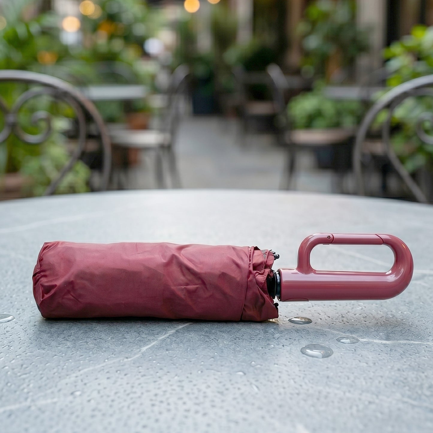 Travel umbrella packed in its protective matching sleeve