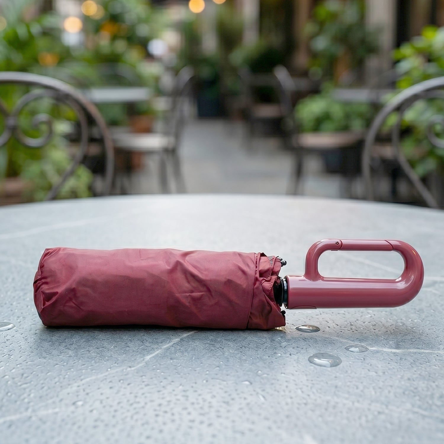 Travel umbrella packed in its protective matching sleeve