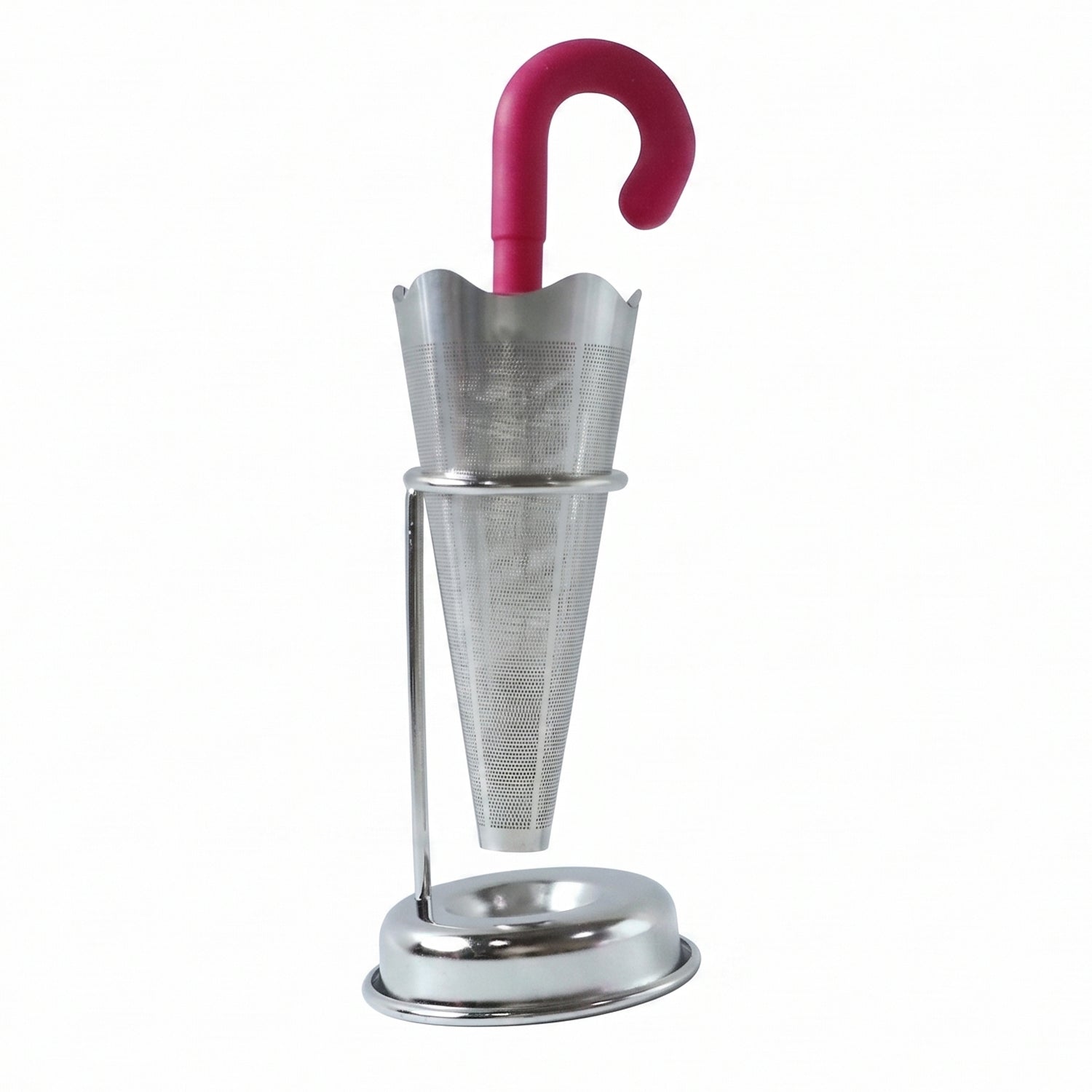 Stainless Steel Umbrella Tea Strainer with Stand Drip Tray Reusable Tea Infuser Filter (1 Pc)