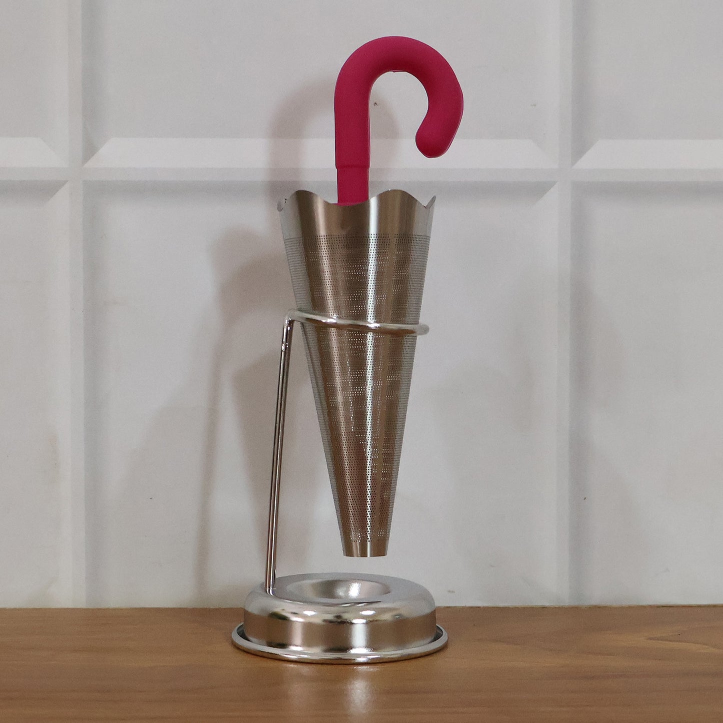 Stainless Steel Umbrella Tea Strainer with Stand Drip Tray Reusable Tea Infuser Filter (1 Pc)
