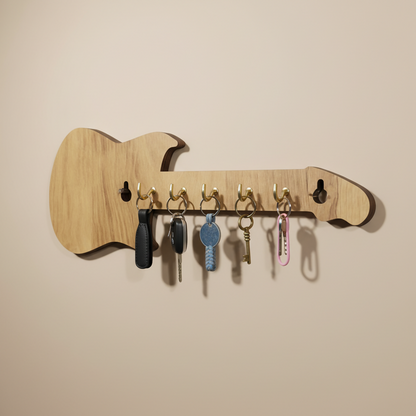 Six sturdy metal hooks on the wooden guitar key holder