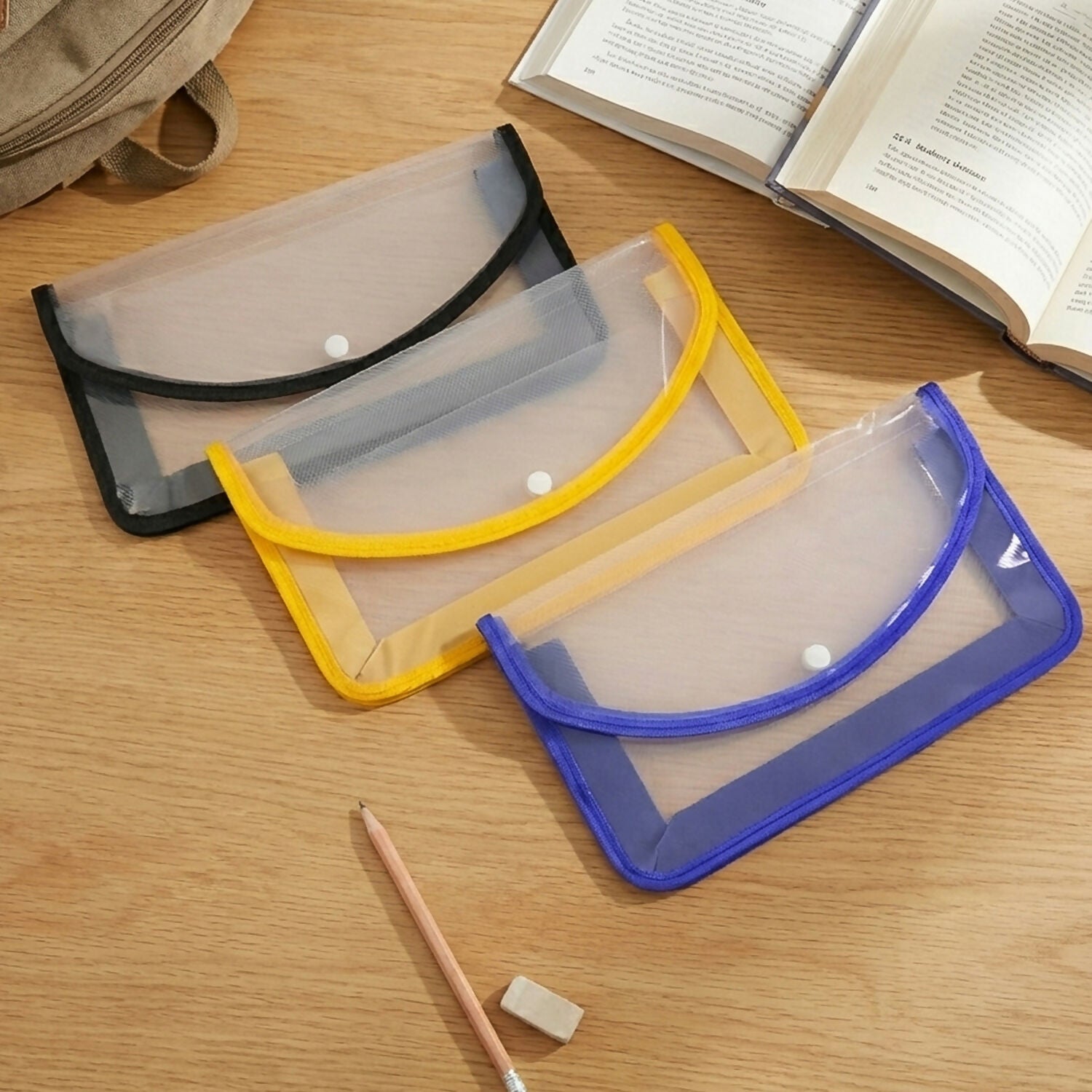 Transparent Document Folder with Button Closure – Multicolour(1 Piece)