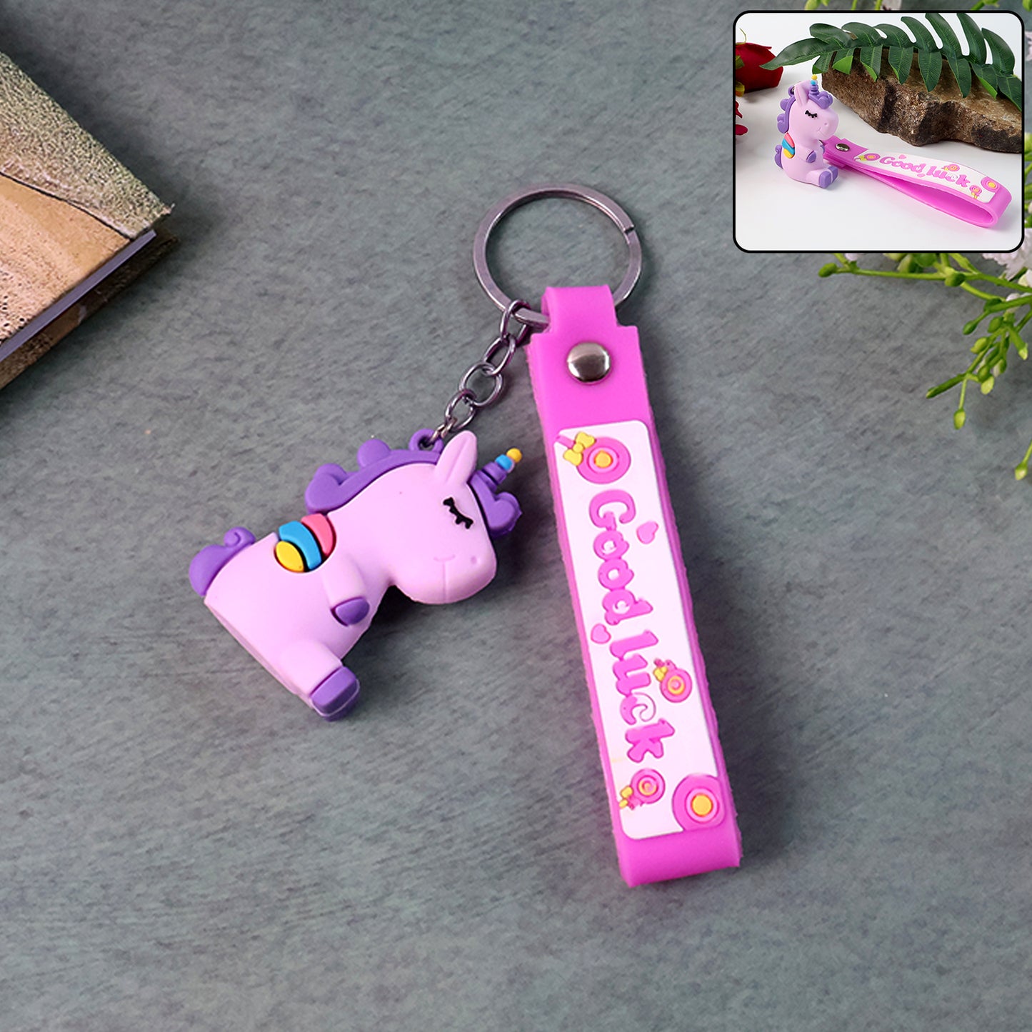 Cute Cartoon Silicone 3D Key Chain with Metal Hook & Strap (Pack of 1)