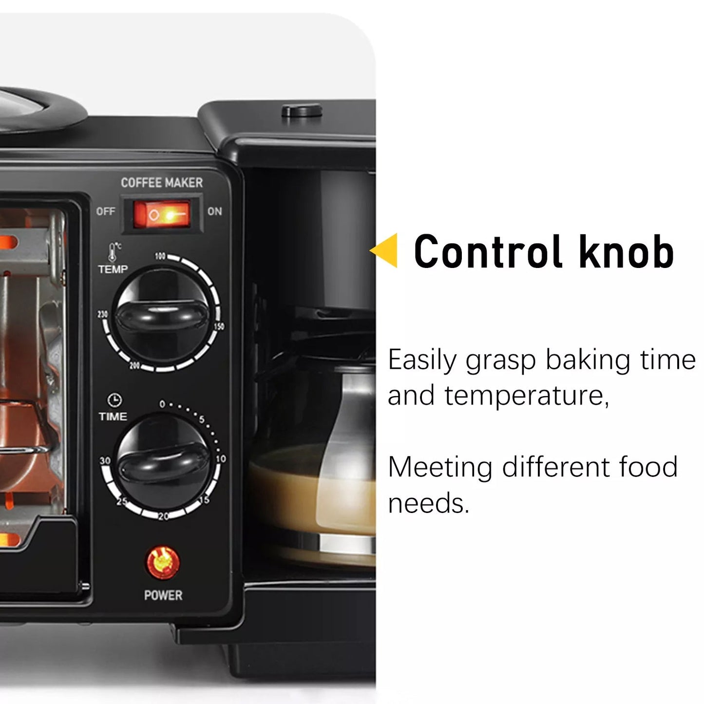 3-in-1 Breakfast Maker: Toaster Oven, Grill Pan & Coffee Maker