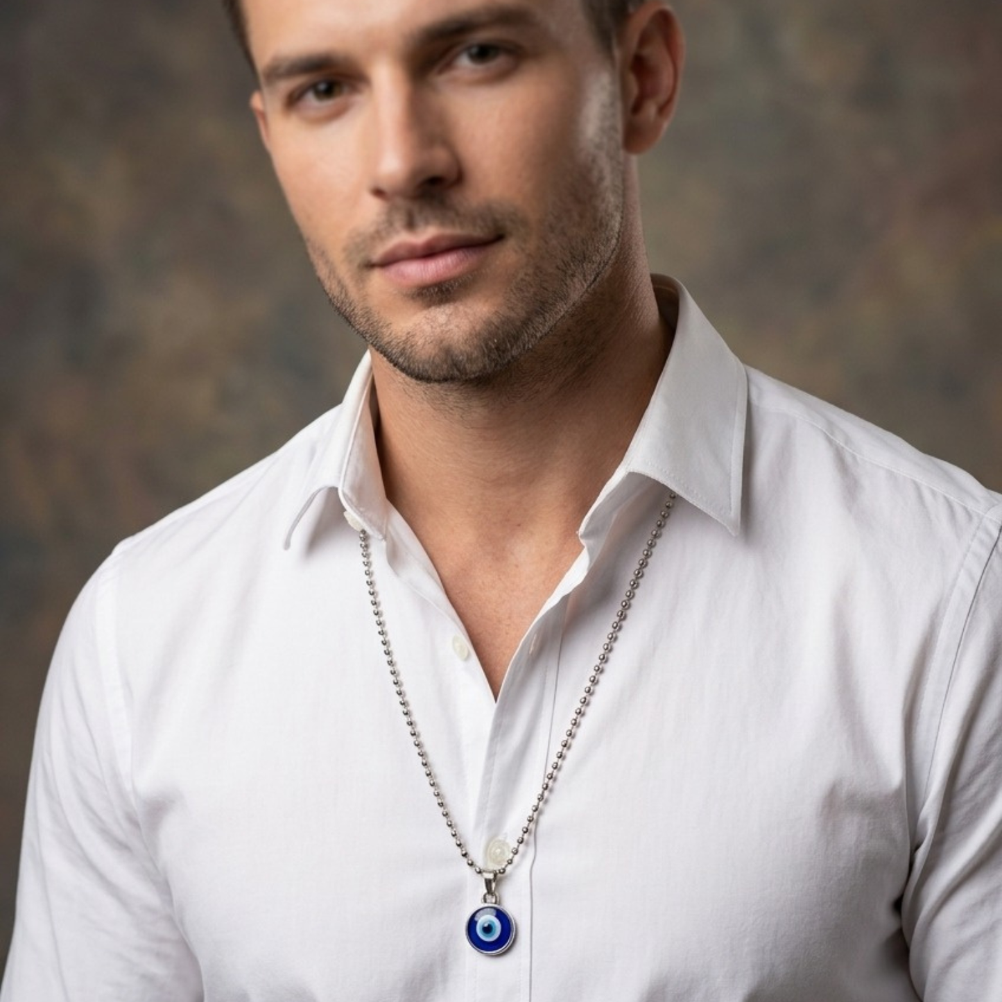 Graphic showing benefits of wearing a blue Turkish evil eye pendant necklace