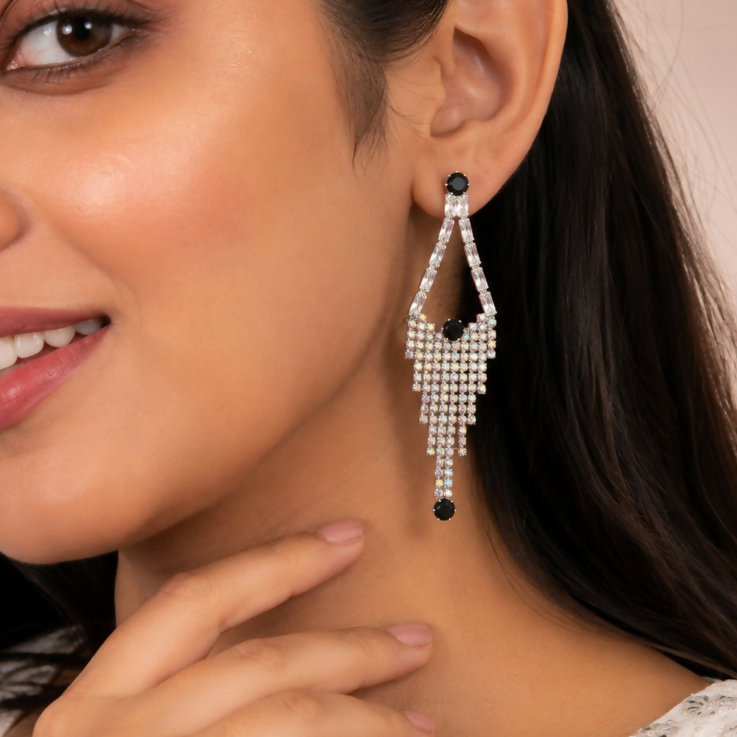 Black Stone Crystal Drop Earrings for Women Stylish Party Wear Jewellery