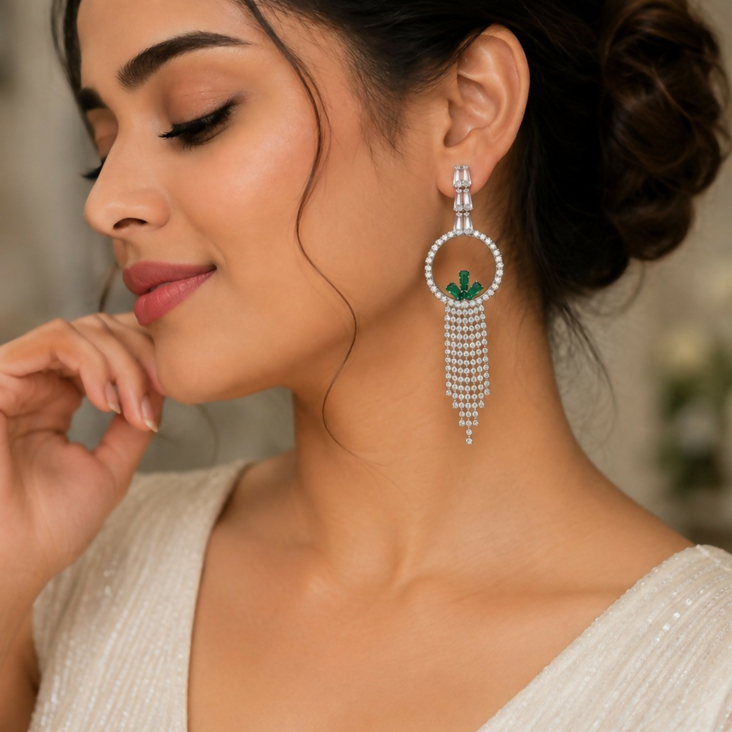 Green Stone Crystal Dangle Earrings for Women Party Wear Stylish Jewellery