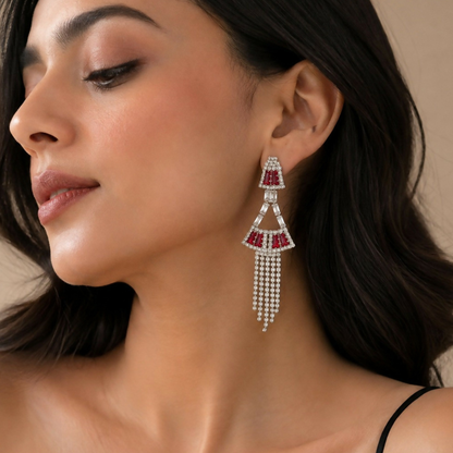Premium Earrings red ad stone and white sliver stone earrings set