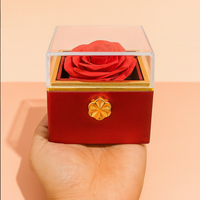 Luxury Red Rose Jewelry Gift Box with Hidden Drawer | Romantic Jewelry Storage Box with Artificial Rose & Transparent Lid | Perfect for Rings, Necklaces, Earrings | Wedding, Anniversary, Valentine’s Day Gift