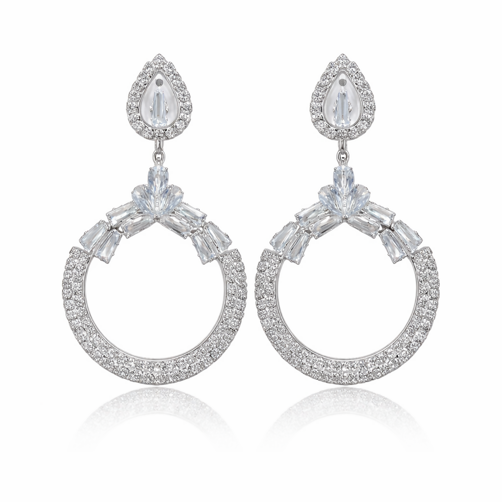 Beautiful Elegant Silver-Tone Chandbali Statement Earrings