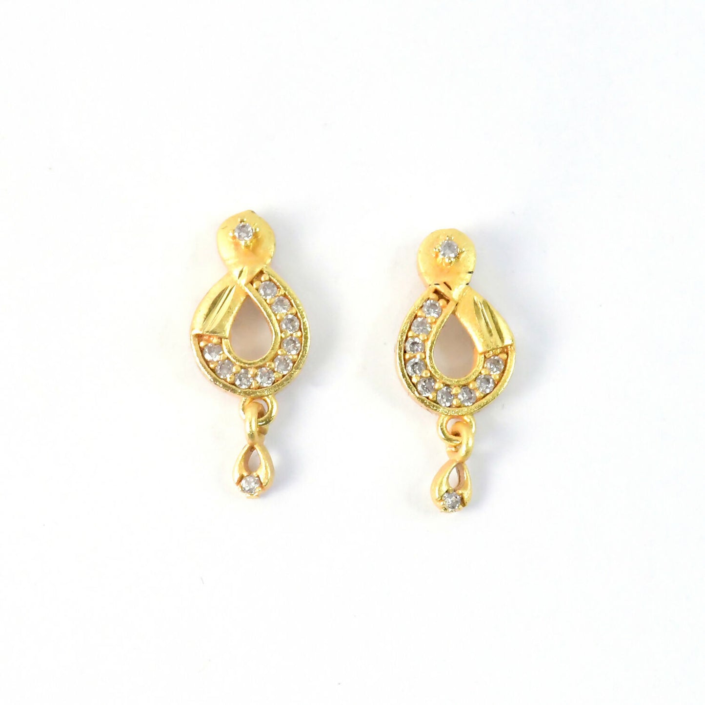 Teardrop Shaped Stud Earrings with Crystal Inlay and Hanging Charm