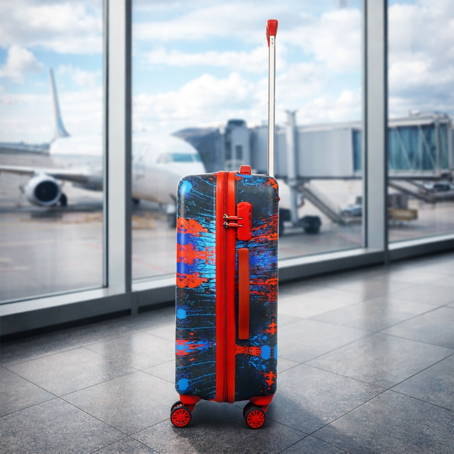 Back view of kids travel trolley with telescopic handle in upright position