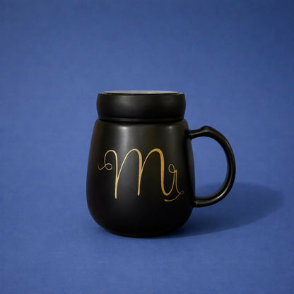 Mr Printed Ceramic Coffee Mug with Lid, Stylish Tea Cup