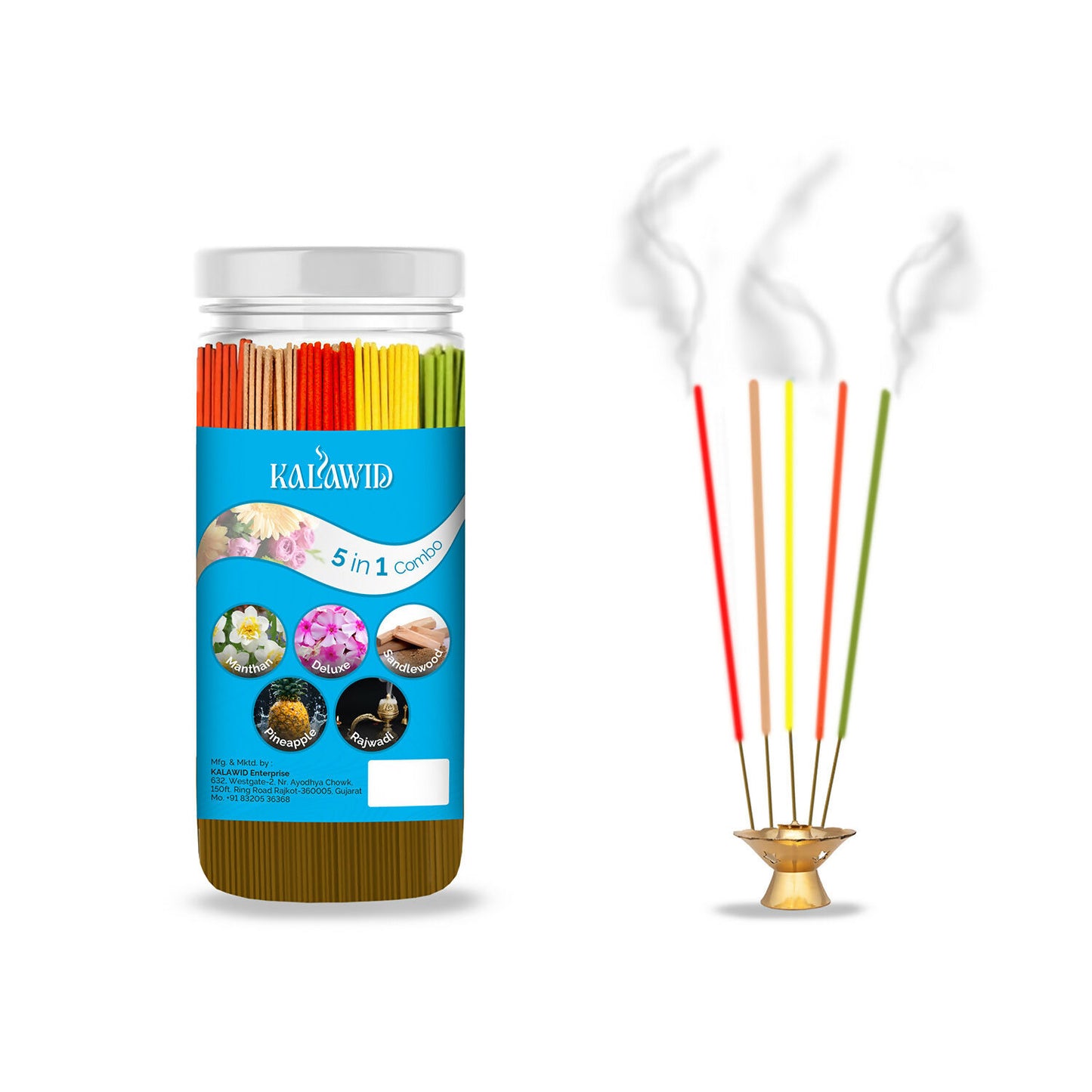 Premium Agarbatti 5 In 1 Combo with Manthan, Deluxe, Sandalwood, Pineapple, Rajwadi Fragrances for Daily Pooja & Relaxation (400 Gm)
