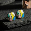 Multicolor Enamel Stud Earrings – Korean Style Geometric Design