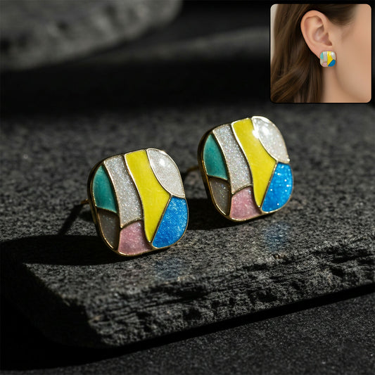 Korean Style Multicolor Enamel Stud Earrings for Women & Girls