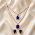 Royal Sapphire Double Layer Crystal Necklace Set with Stud Earrings for Women